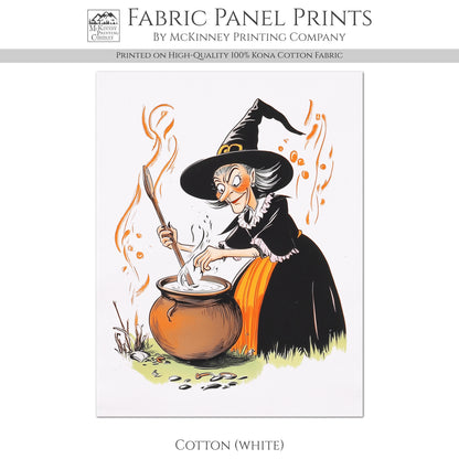 Witch Fabric - Halloween Fabric Panel, Vintage, Retro, Craft, Large Print, Block Print, Cotton, Quilting, Quilt, Sewing