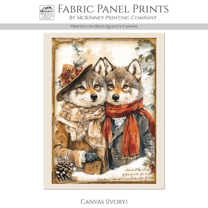 Dog Fabric Panel - Christmas Fabric Panel, Wolf Fabric, Décor, Quilt Block, Cute, Cotton, Quilting, Animal, Wall Art, Holiday