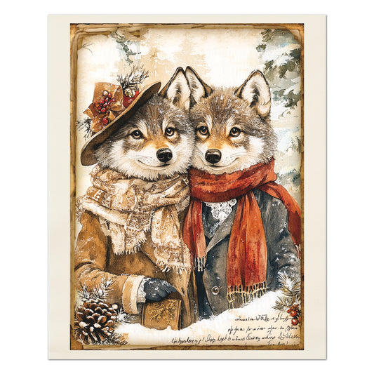 Dog Fabric Panel - Christmas Fabric Panel, Wolf Fabric, Décor, Quilt Block, Cute, Cotton, Quilting, Animal, Wall Art, Holiday