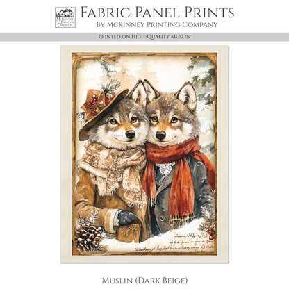 Dog Fabric Panel - Christmas Fabric Panel, Wolf Fabric, Décor, Quilt Block, Cute, Cotton, Quilting, Animal, Wall Art, Holiday