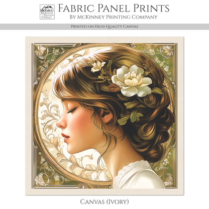 Art Nouveau Fabric - French Country Fabric, Panel, Woman, Victorian, Portrait, Shabby Chic, Décor, Quilt Block, Vintage, Wall Art, Cotton, Quilting