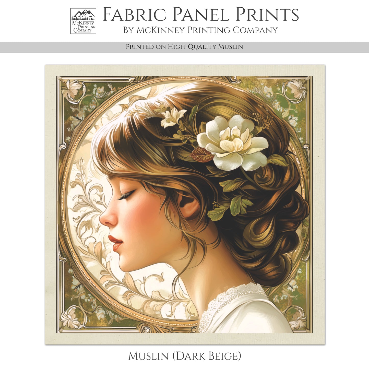 Art Nouveau Fabric - French Country Fabric, Panel, Woman, Victorian, Portrait, Shabby Chic, Décor, Quilt Block, Vintage, Wall Art, Cotton, Quilting