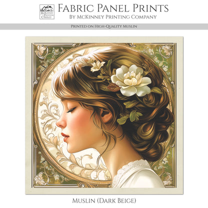 Art Nouveau Fabric - French Country Fabric, Panel, Woman, Victorian, Portrait, Shabby Chic, Décor, Quilt Block, Vintage, Wall Art, Cotton, Quilting