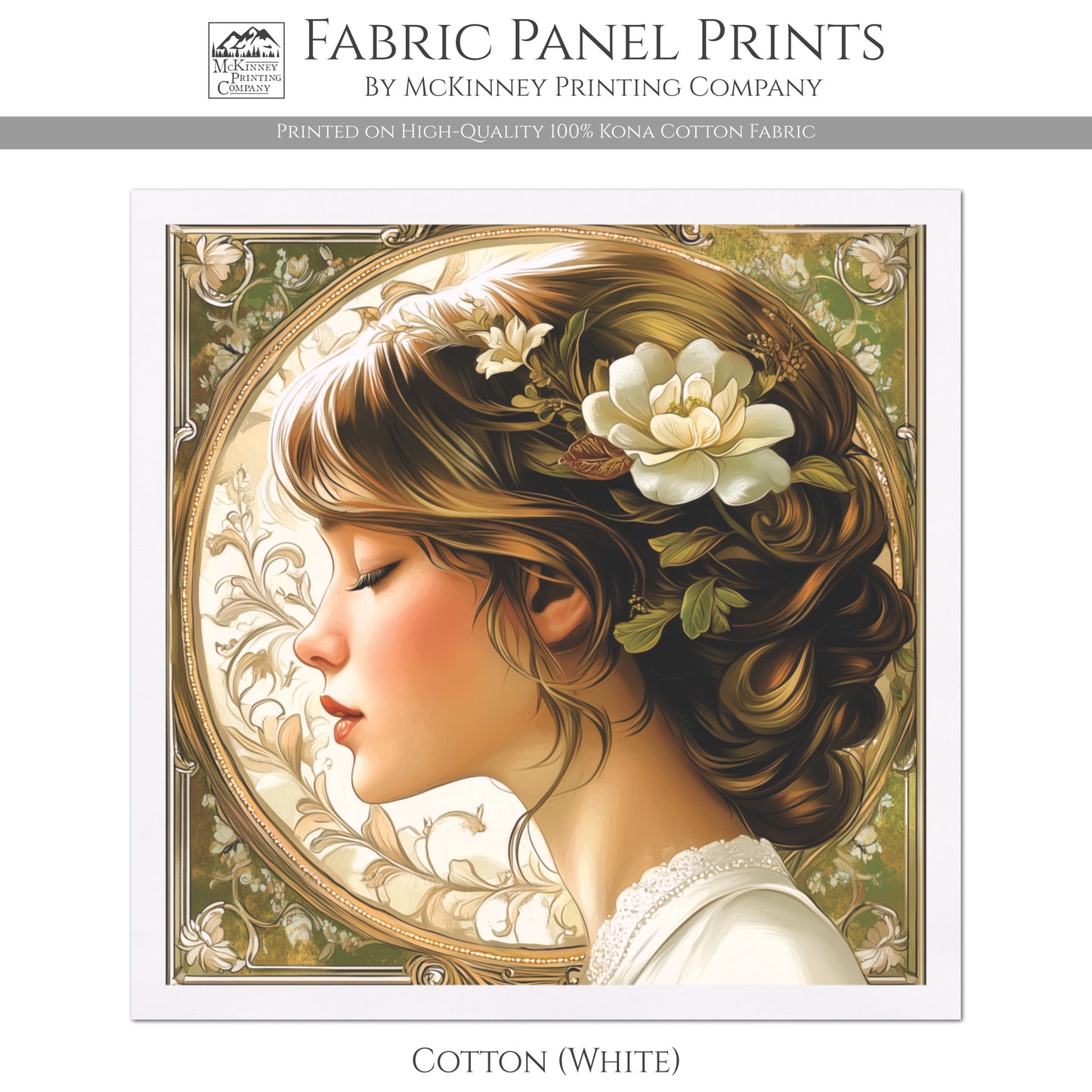 Art Nouveau Fabric - French Country Fabric, Panel, Woman, Victorian, Portrait, Shabby Chic, Décor, Quilt Block, Vintage, Wall Art, Cotton, Quilting