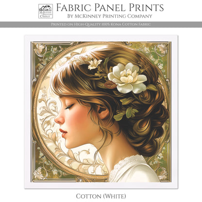 Art Nouveau Fabric - French Country Fabric, Panel, Woman, Victorian, Portrait, Shabby Chic, Décor, Quilt Block, Vintage, Wall Art, Cotton, Quilting