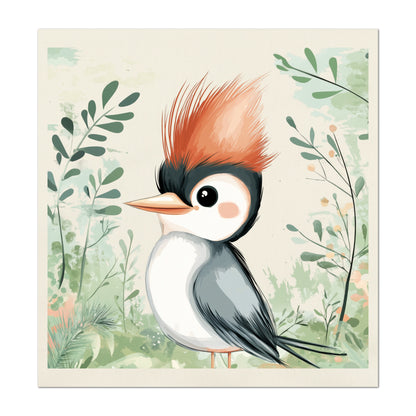 Woodpecker - Woodland Animal Fabric, Baby Fabric Panels, Forest, Nursery Décor, Quilt Block, Wall Art, Cotton, Quilting