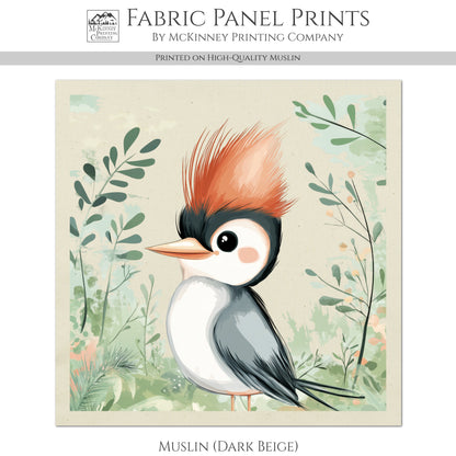 Woodpecker - Woodland Animal Fabric, Baby Fabric Panels, Forest, Nursery Décor, Quilt Block, Wall Art, Cotton, Quilting
