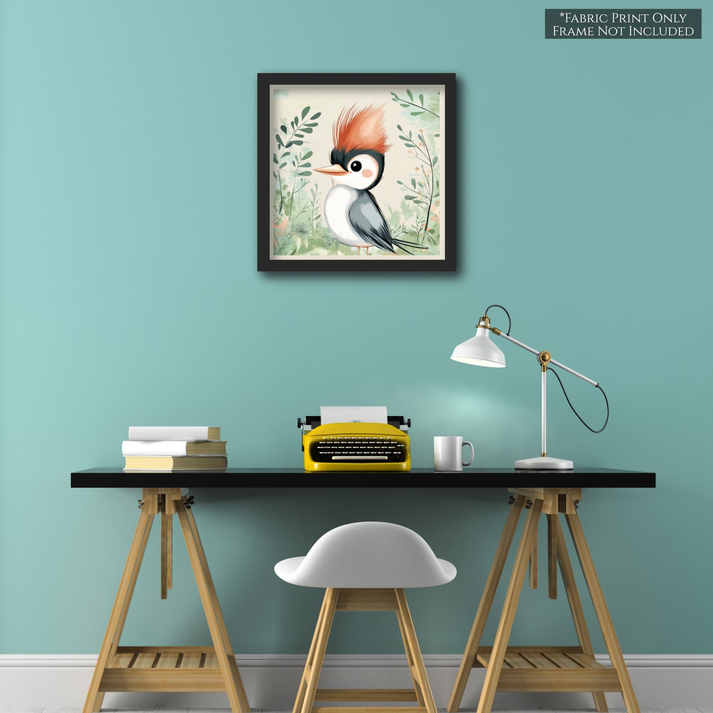 Woodpecker - Woodland Animal Fabric, Baby Fabric Panels, Forest, Nursery Décor, Quilt Block, Wall Art, Cotton, Quilting