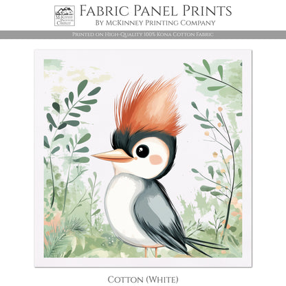 Woodpecker - Woodland Animal Fabric, Baby Fabric Panels, Forest, Nursery Décor, Quilt Block, Wall Art, Cotton, Quilting