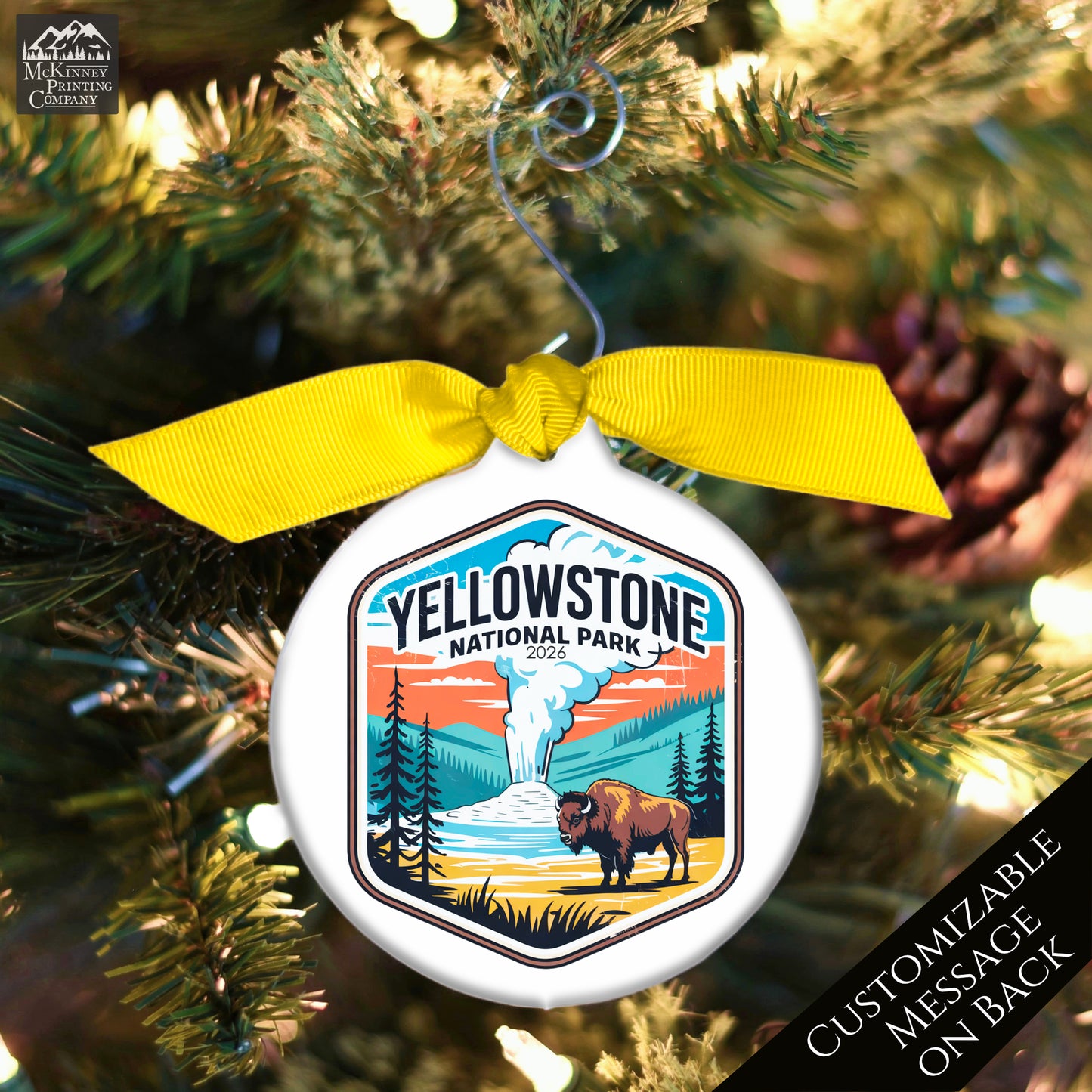 Yellowstone National Park - National Park Ornament, Wyoming, Personalized, Camping, Hiking, Souvenir, Vacation, Christmas Gift