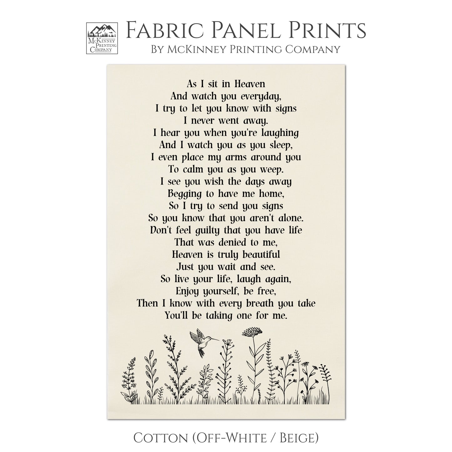 As I Sit In Heaven, Sympathy Gift, Memory Pillow, Poem Large Print Fabric