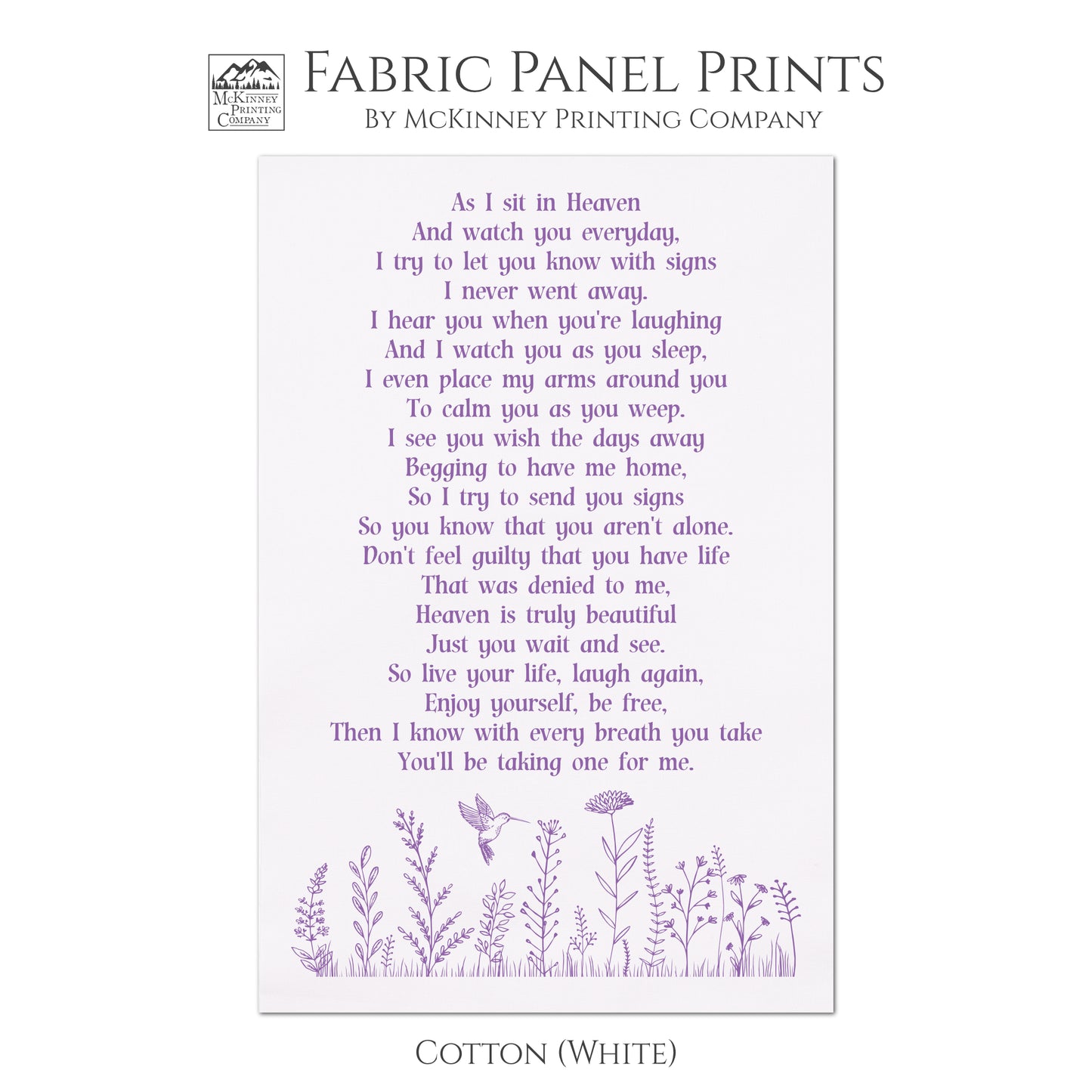 As I Sit In Heaven, Sympathy Gift, Memory Pillow, Poem Large Print Fabric