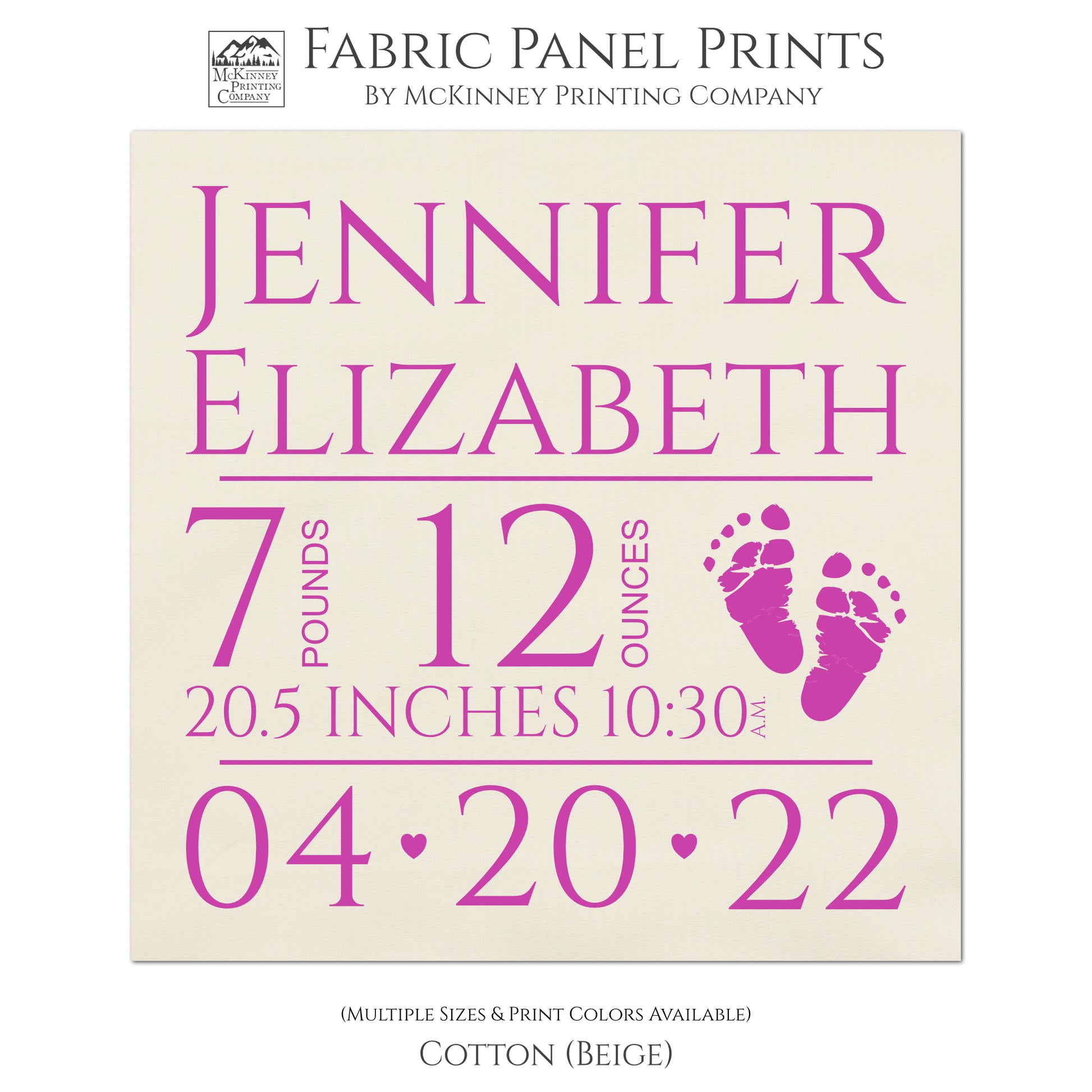 Baby Clothes Quilt, Custom, Modern, Fabric Panel, Birth Stats, Birth Announcement, Boy, Girl, Infant - Personalize with Name, Weight, Length, Time and Date - Cotton