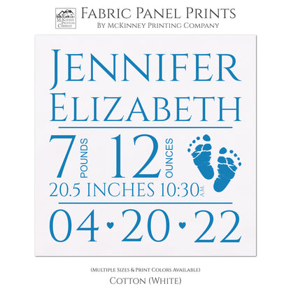 Baby Clothes Quilt, Custom, Modern, Fabric Panel, Birth Stats, Birth Announcement, Boy, Girl, Infant - Personalize with Name, Weight, Length, Time and Date, - Cotton, White