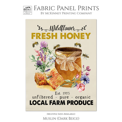 Honey Bee Fabric Panel, Farmers Market, Quilt Block, Fabric Panel Print, For Pillows, Towels, Wall Art, Sewing Crafts, Muslin