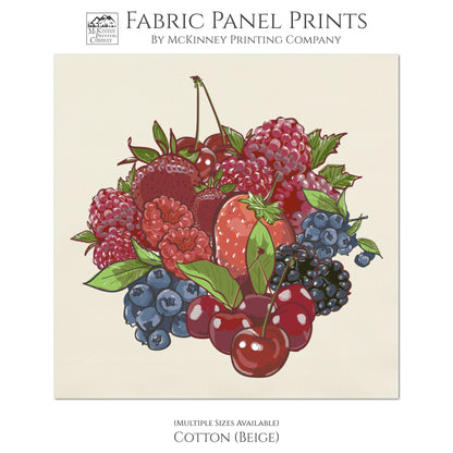 Strawberry, Blueberry, Raspberry, Blackberry Fabric - Farmhouse, Farm, Quilt Block, Sewing Supplies, Materials  - Cotton