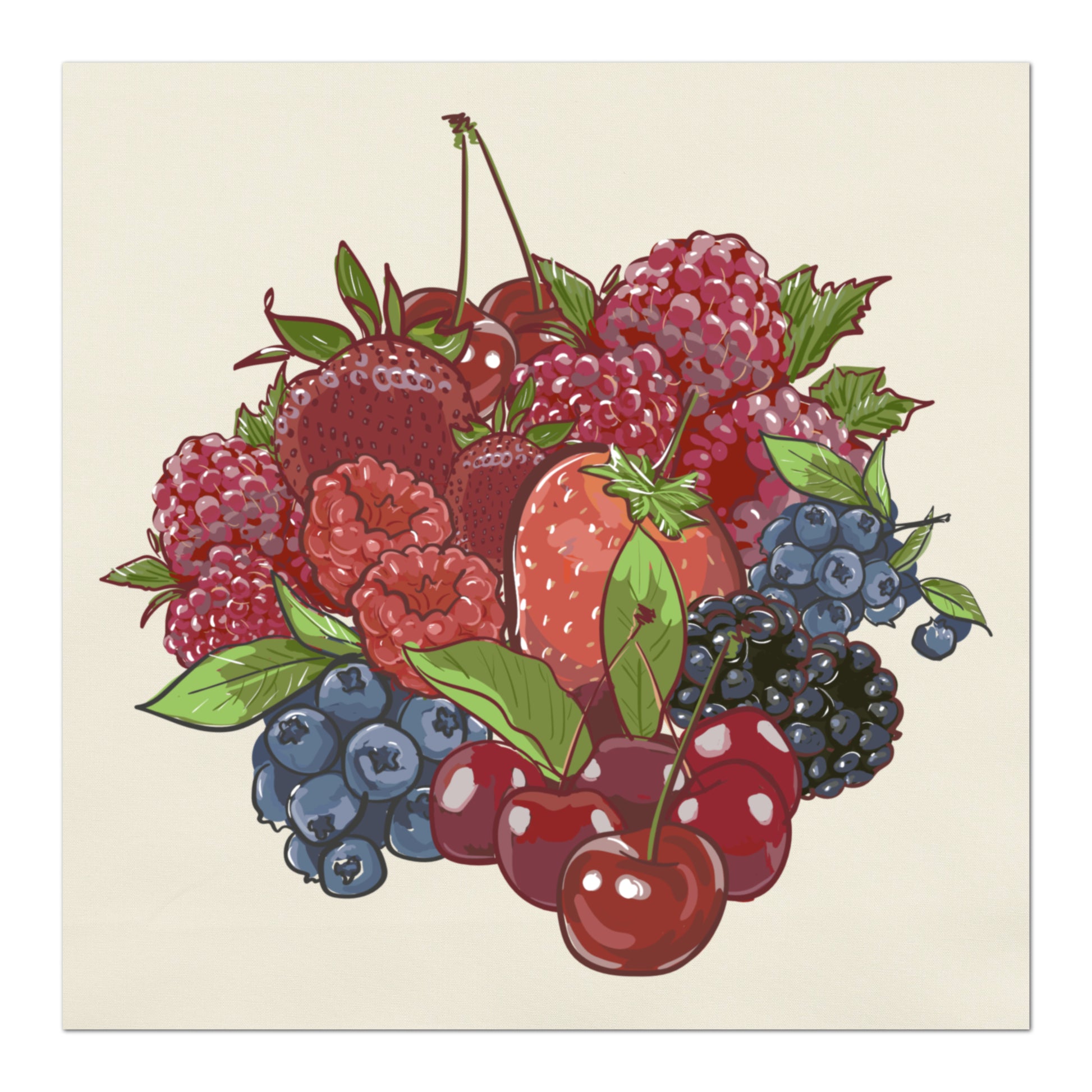 Strawberry, Blueberry, Raspberry, Blackberry Fabric - Farmhouse, Farm, Quilt Block, Sewing Supplies, Materials 
