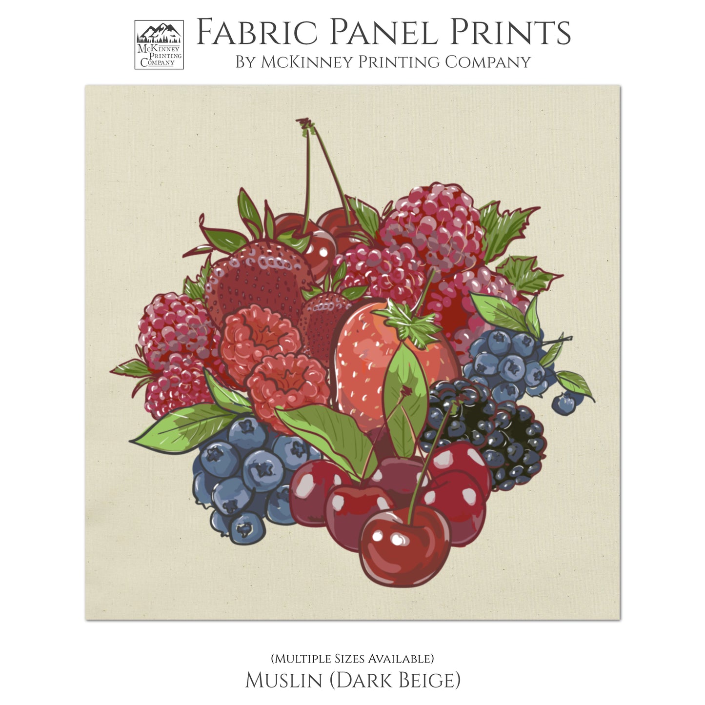 Strawberry, Blueberry, Raspberry, Blackberry Fabric - Farmhouse, Farm, Quilt Block, Sewing Supplies, Materials - Muslin