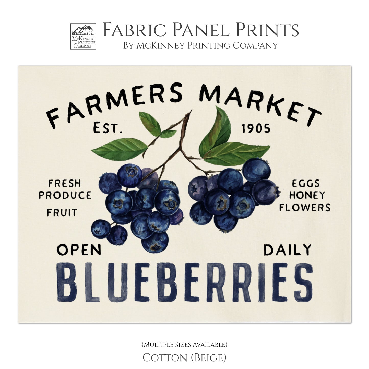 Blueberry Fabric, Farmers Market, Farmhouse, Blueberry, Quilt Block, Quilting, Sewing Supplies, Materials - Cotton