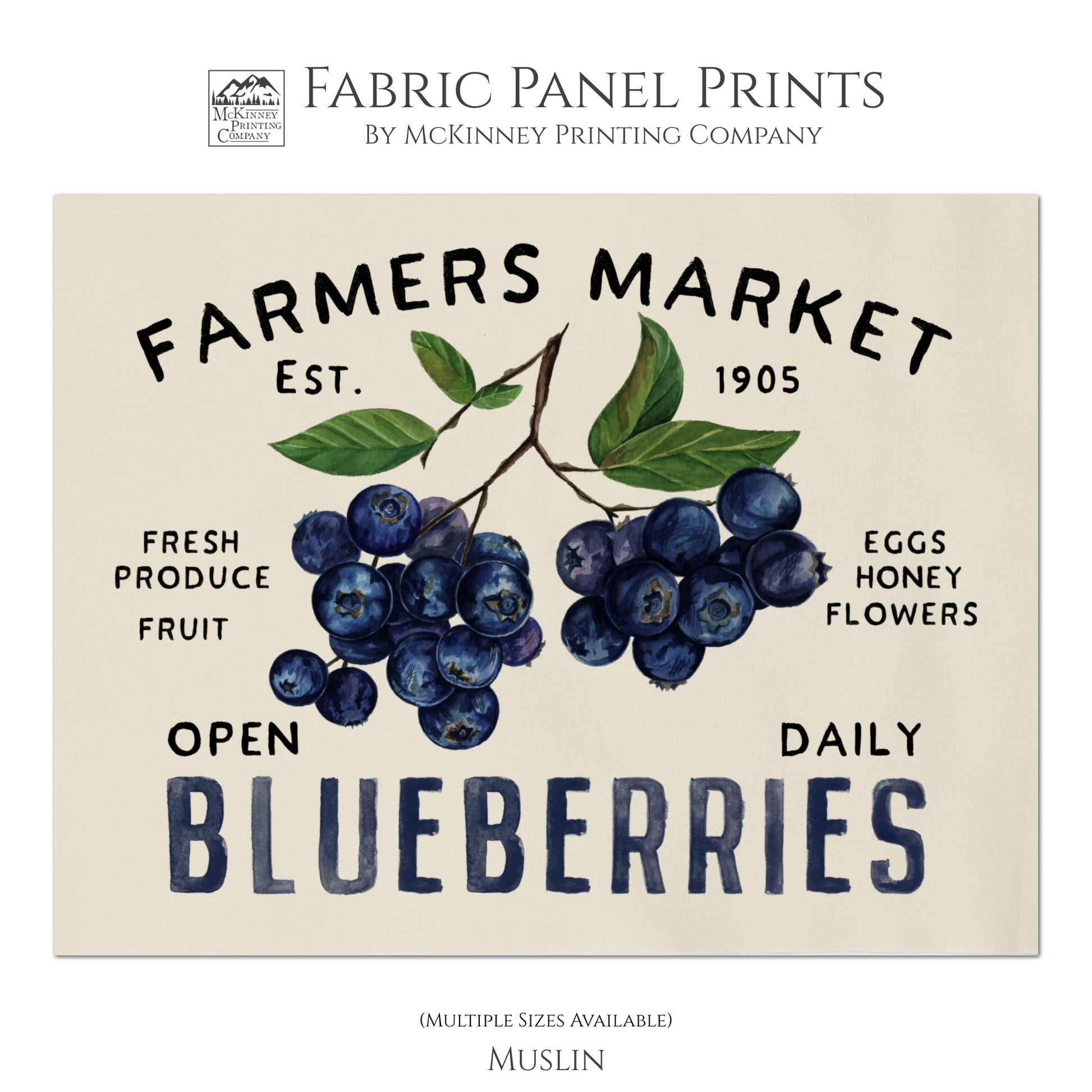Blueberry Fabric, Farmers Market, Farmhouse, Blueberry, Quilt Block, Quilting, Sewing Supplies, Materials - Muslin