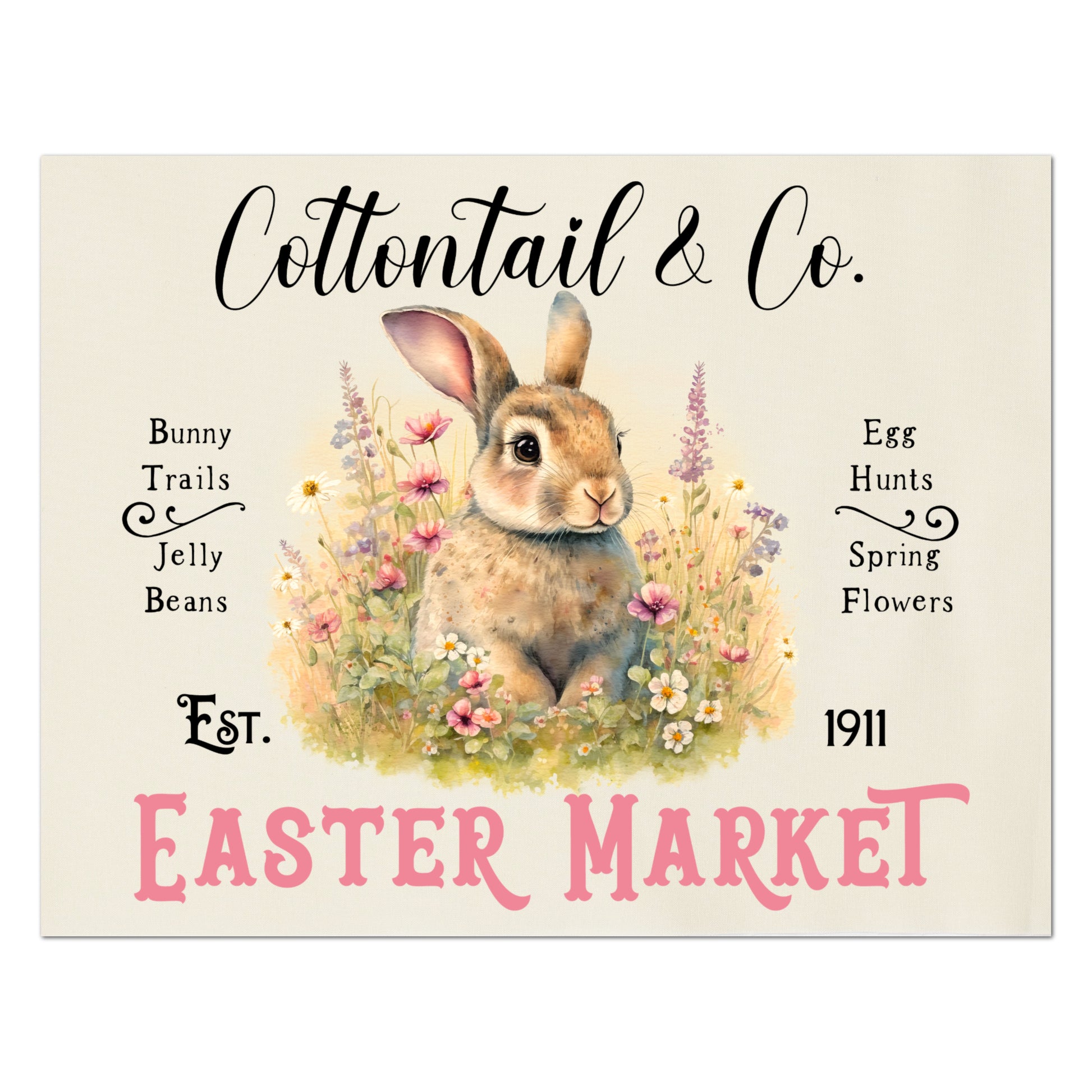 Bunny Fabric - Easter, Rabbit Decor, Floral, Quilt Block Panel, Print, Wall Art, Quilt