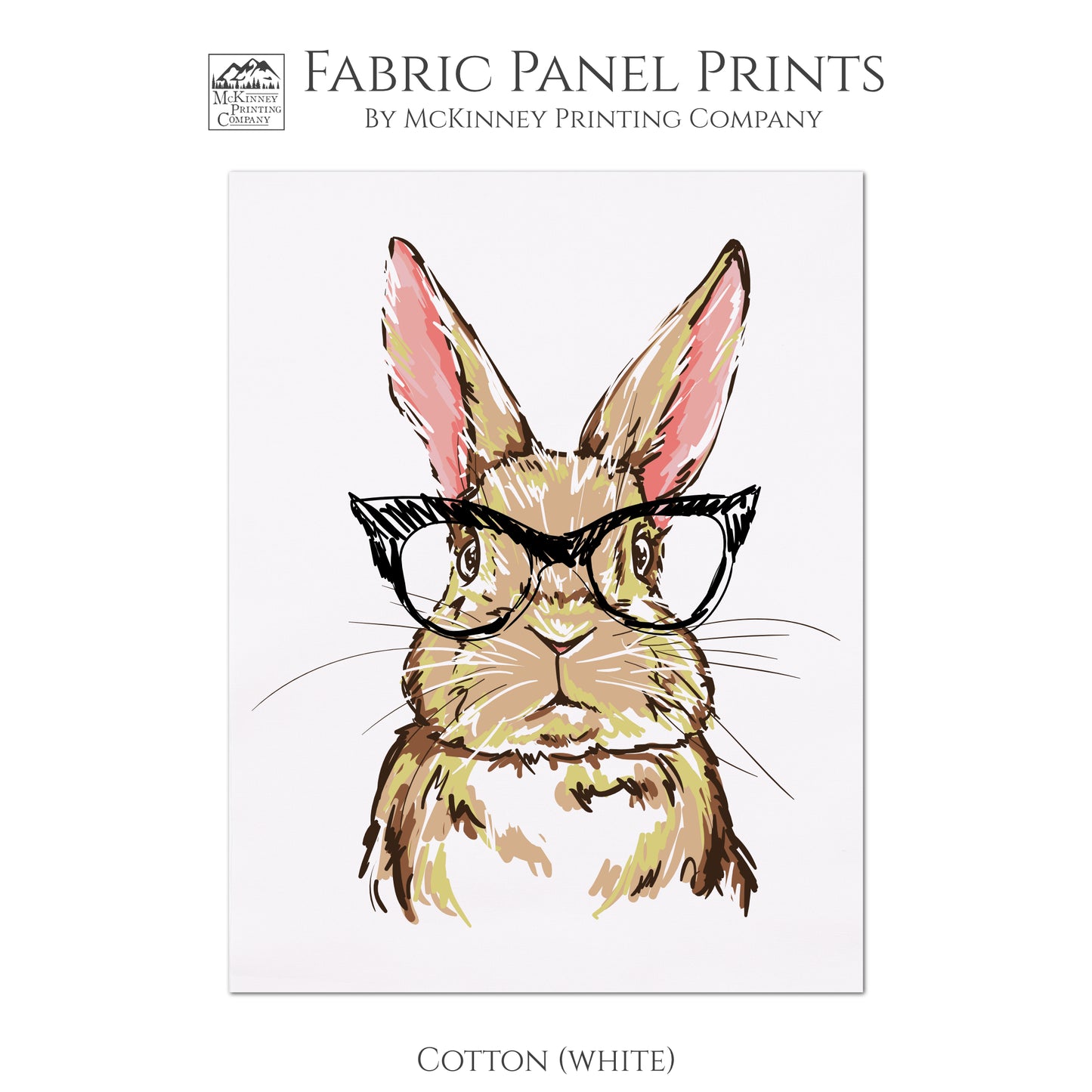 Bunny Fabric - Woodland Animal, Nursery Décor, Quilt Block, Easter, Wall Art - Cotton, White