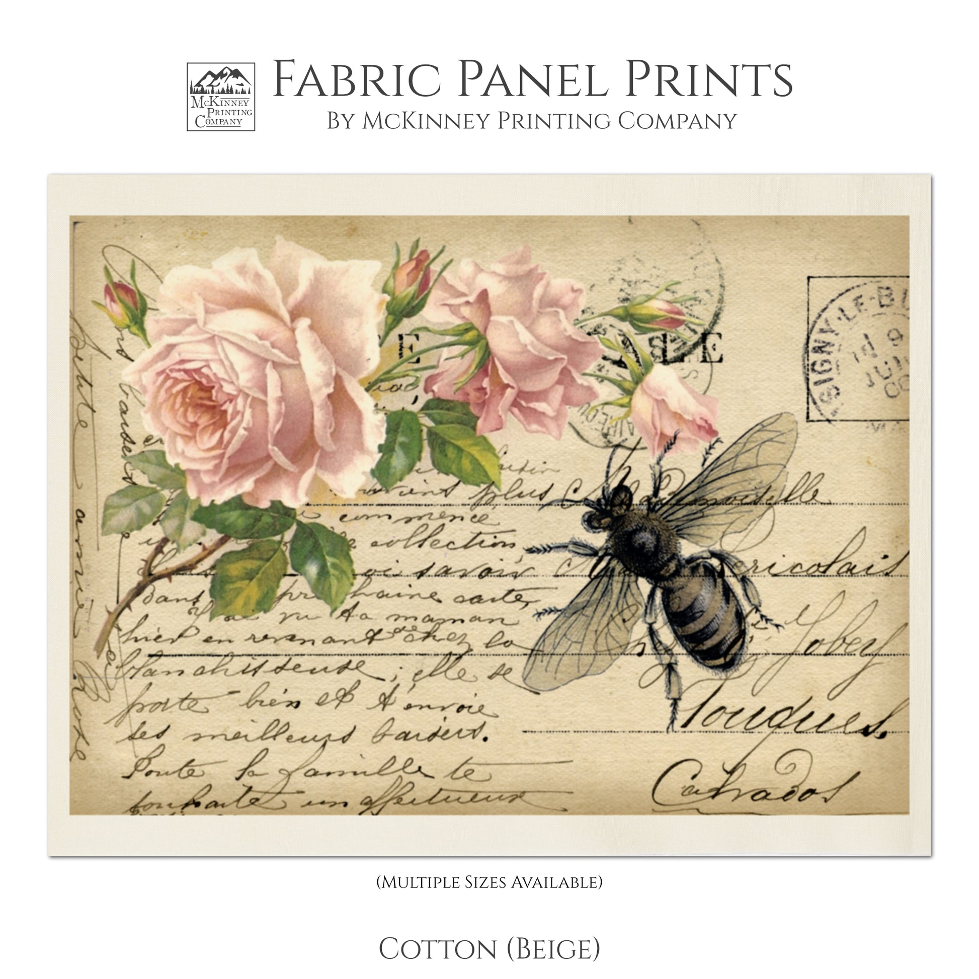 Cabbage Rose Fabric, Vintage, Post Card, Shabby Chic, French Floral