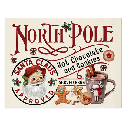 Christmas Fabric Panels, North Pole, Santa Claus, Hot Chocolate and Cookies, Fabric Panel Print, Wall Art, Quilt