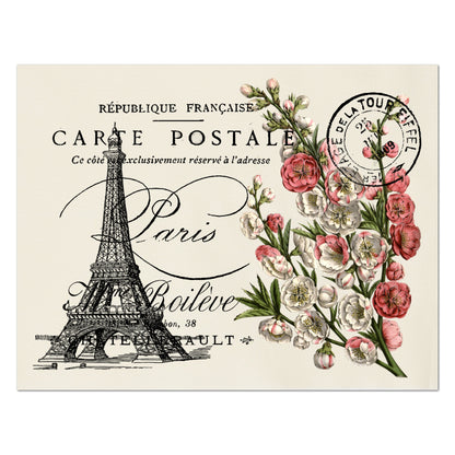 Eiffel Tower, Floral Fabric, Antique French Fabric, Shabby Chic Fabric, Vintage, Post Card