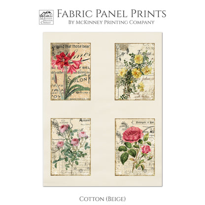 Floral Patches - Fabric Panels, Shabby Chic, Small Print Quilt Block, French Flower