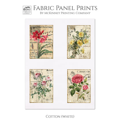 Floral Patches - Fabric Panels, Shabby Chic, Small Print Quilt Block, French Flower - Cotton, White