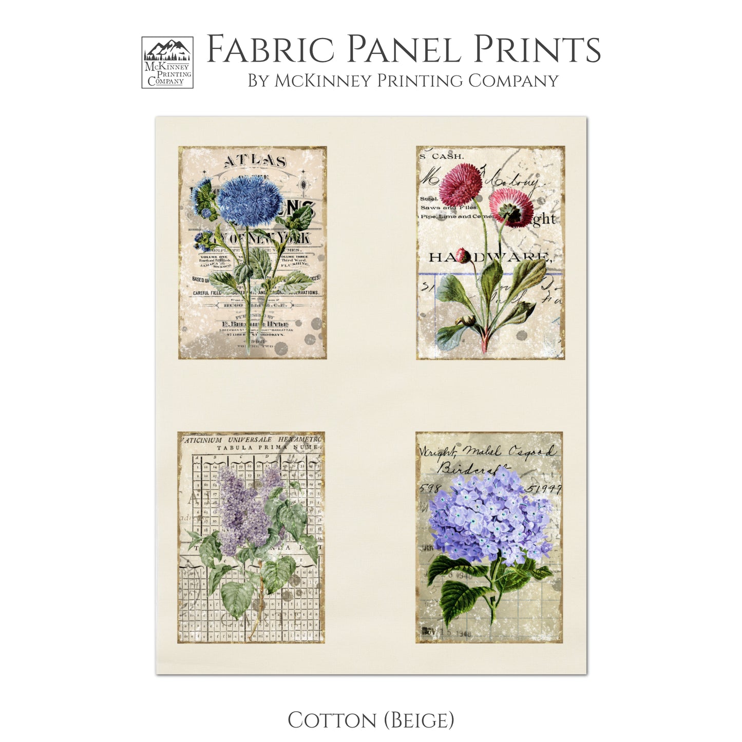 abric Panels - Floral Patches, Shabby Chic, Small Print Quilt Block, French Flower - Cotton