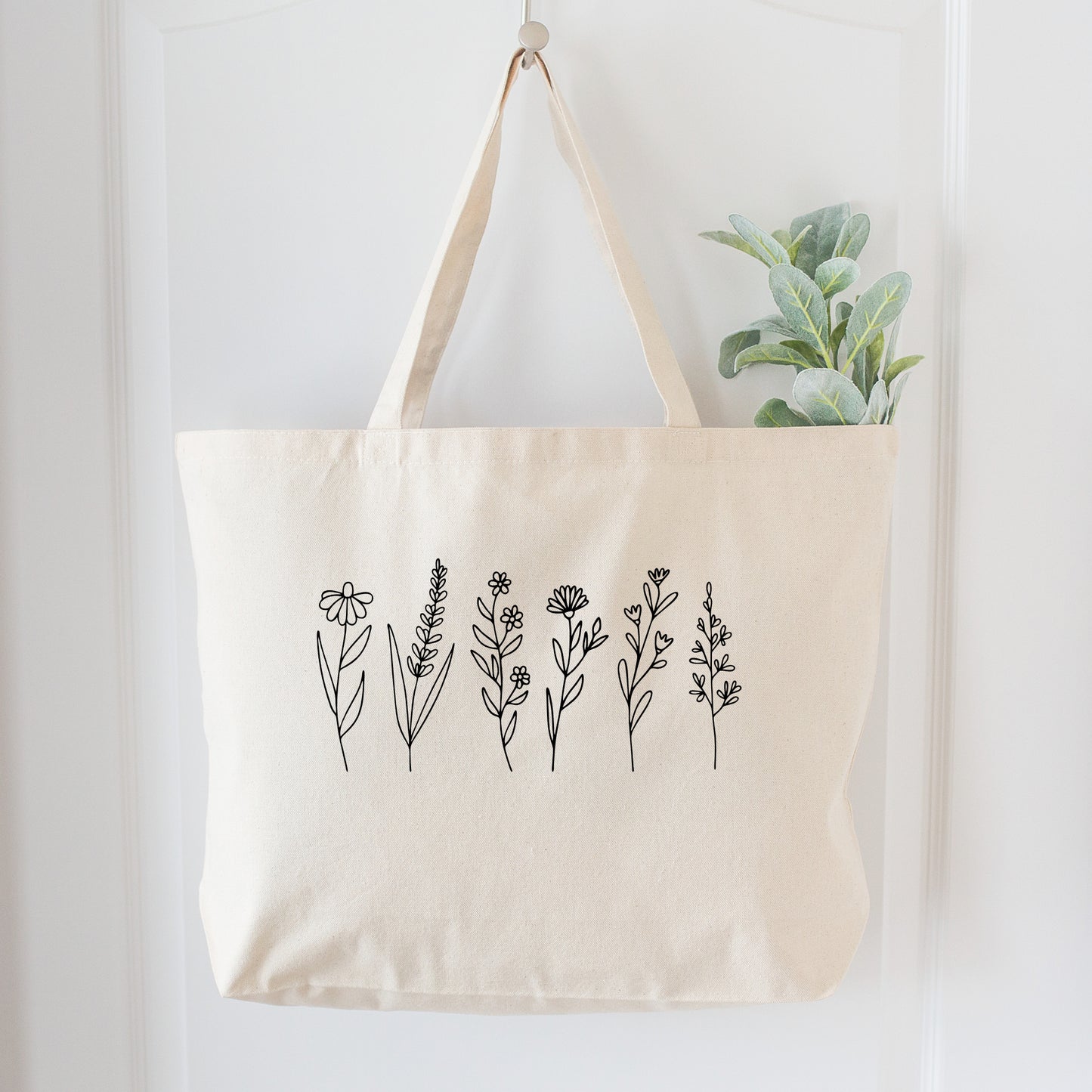 Flower Tote Bag - Wildflower, Floral, Canvas Tote Bag with Zipper, Large