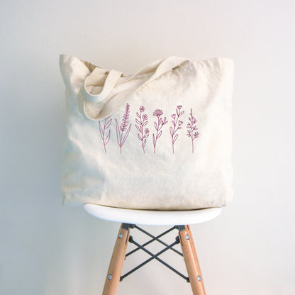 Flower Tote Bag - Wildflower, Floral, Canvas Tote Bag with Zipper, Large