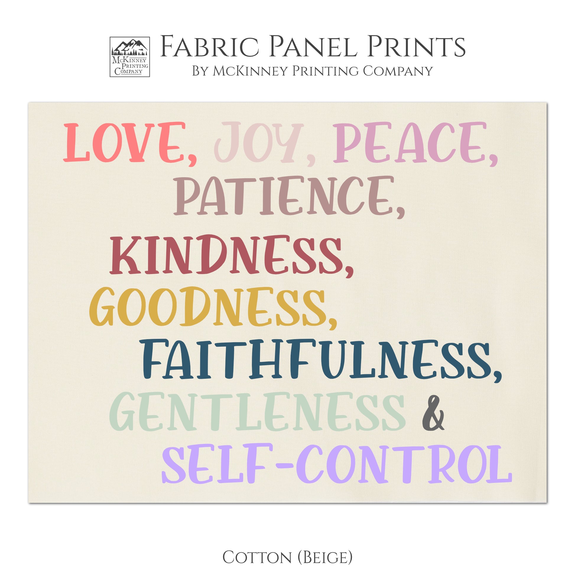 Fruit of the Spirit - Love, Joy, Peace, Patience, Kindness, Goodness, Faithfulness, Gentleness and Self-Control - Religions Fabric, Scripture Fabric, Quilt Block Fabric Panel - Cotton