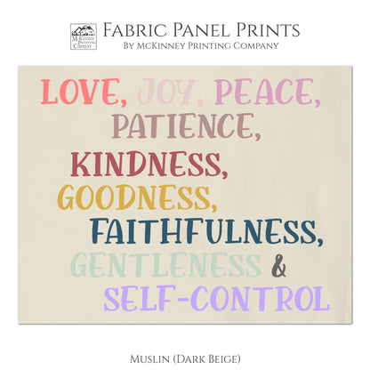 Fruit of the Spirit - Love, Joy, Peace, Patience, Kindness, Goodness, Faithfulness, Gentleness and Self-Control - Religions Fabric, Scripture Fabric, Quilt Block Fabric Panel - Muslin