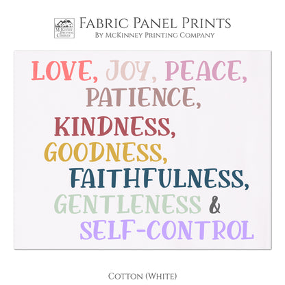 Fruit of the Spirit - Love, Joy, Peace, Patience, Kindness, Goodness, Faithfulness, Gentleness and Self-Control - Religions Fabric, Scripture Fabric, Quilt Block Fabric Panel - Cotton, White