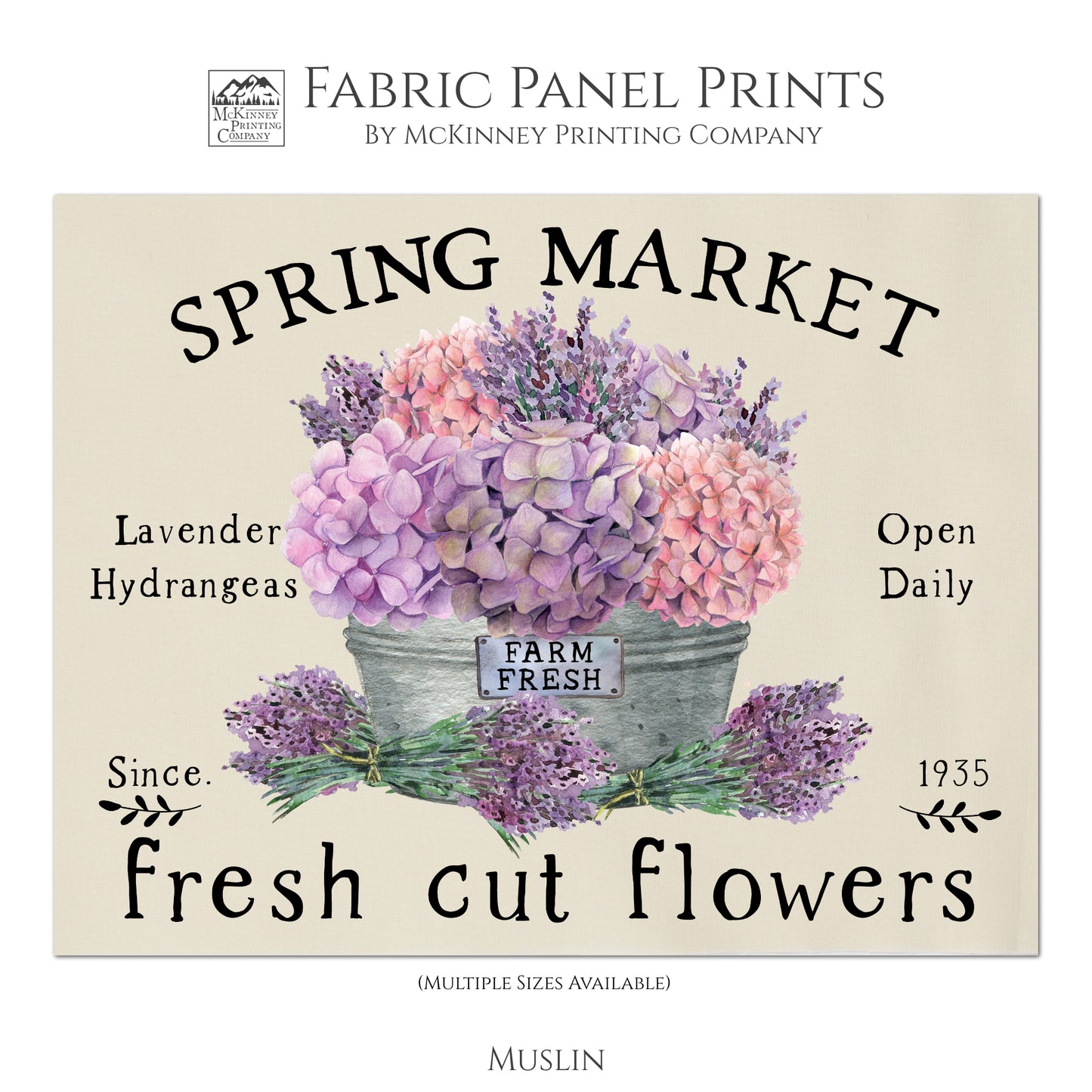 Hydrangea Fabric, Lavender, Shabby Chic Fabric, Floral Fabric - Muslin