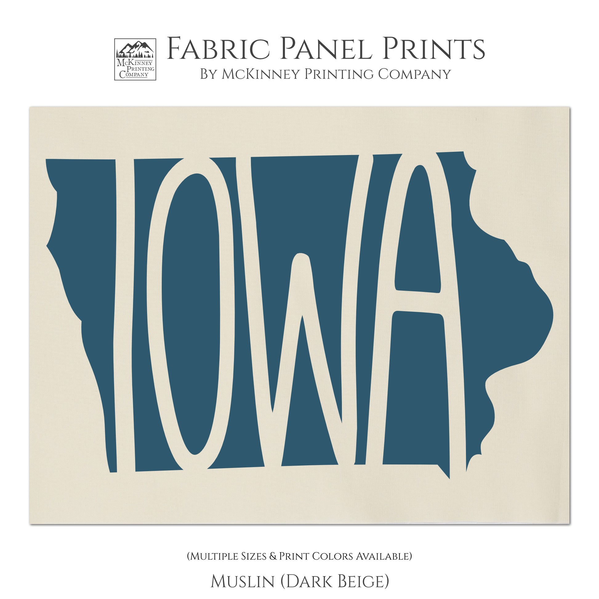 Iowa - Fabric Panel Print, Large | Small Cotton Quilt Block, Craft, State Silhouette, Pillow, Towel, TShirt - Muslin