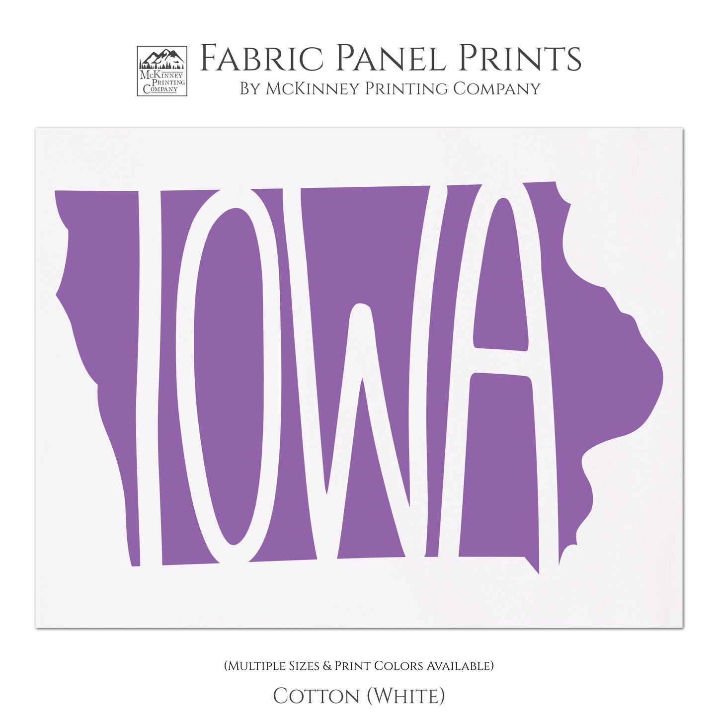 Iowa - Fabric Panel Print, Large | Small Cotton Quilt Block, Craft, State Silhouette, Pillow, Towel, TShirt - Cotton, White