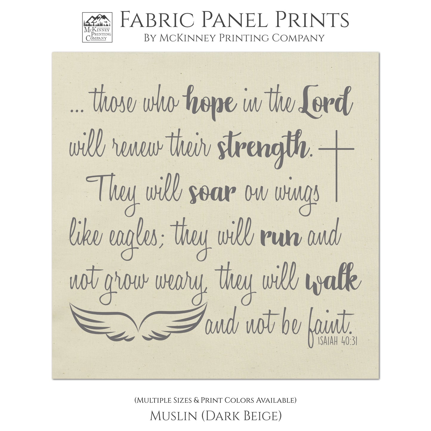 Isaiah 40:31 - Those who hope in the Lord will renew their strength.  They will soar on wings like eagles; they will run and not grow weary, they will walk and not be faint.  - Fabric Panel Print for Quilts - Muslin