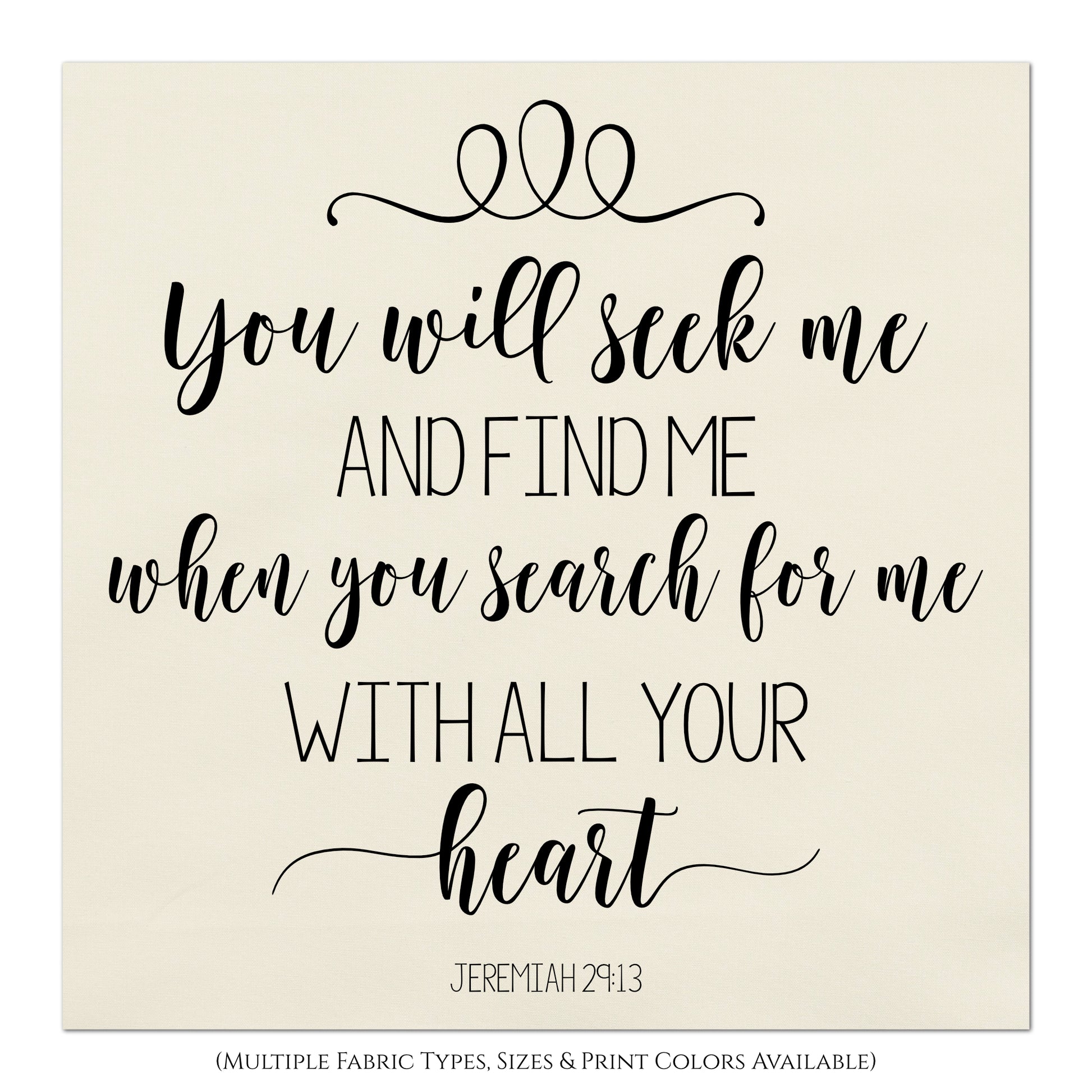 Jeremiah 29 13, Bible Verse, Large Print Fabric, Panel, Block Print Fabric, Cotton, Muslin - Quilt Supplies, Materials, Wall Art, Bags, Sewing Projects