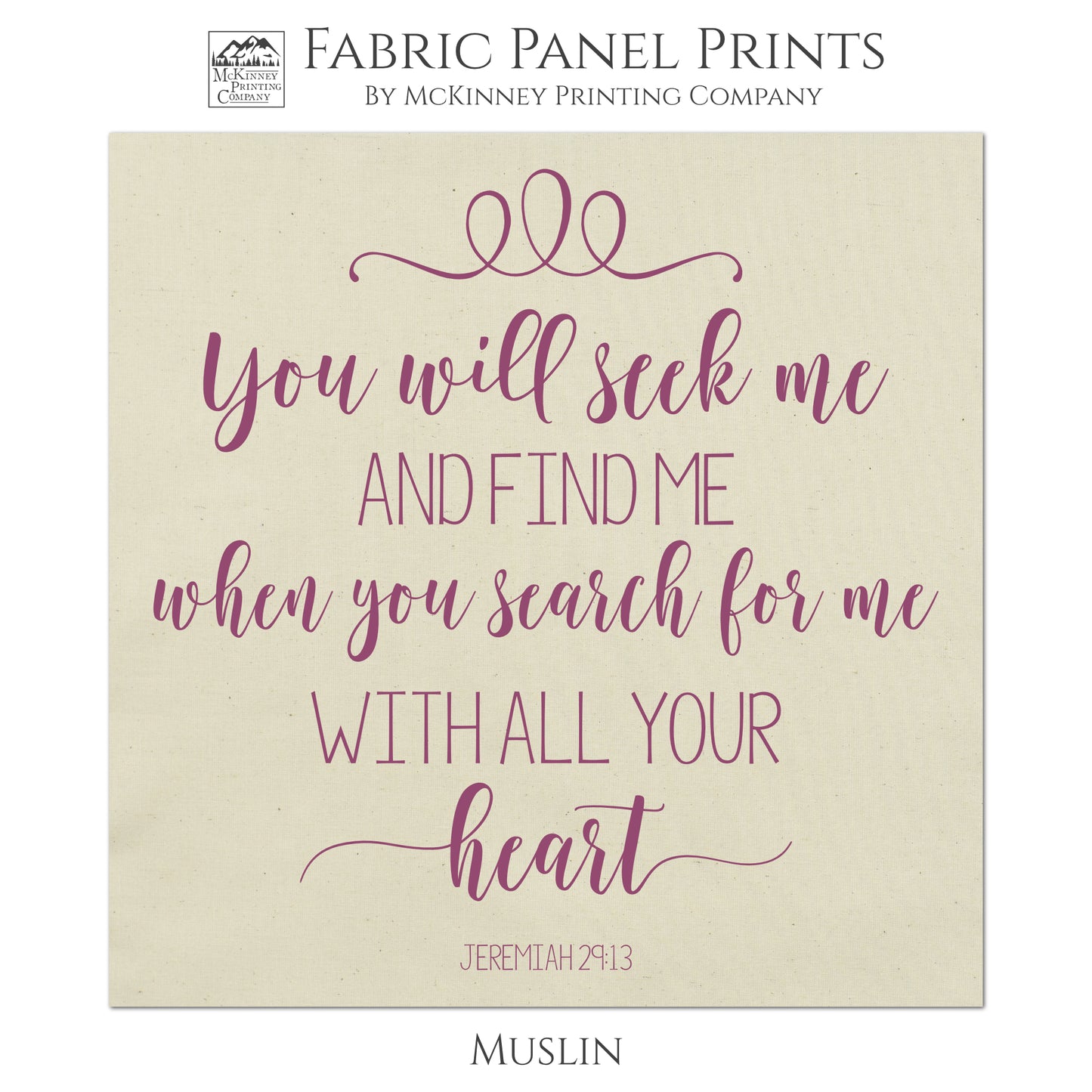 Jeremiah 29 13, Bible Verse, Large Print Fabric, Panel, Block Print Fabric, Cotton, Muslin - Quilt Supplies, Materials, Wall Art, Bags, Sewing Projects - Muslin