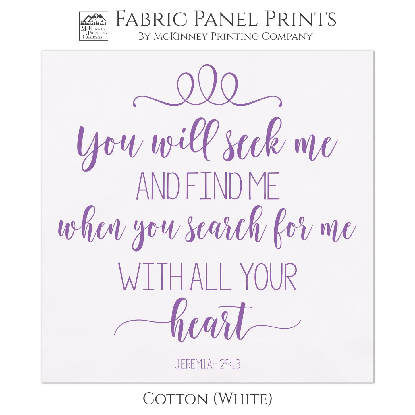 Jeremiah 29 13, Bible Verse, Large Print Fabric, Panel, Block Print Fabric, Cotton, Muslin - Quilt Supplies, Materials, Wall Art, Bags, Sewing Projects - Cotton, White
