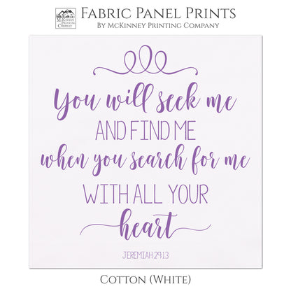 Jeremiah 29 13, Bible Verse, Large Print Fabric, Panel, Block Print Fabric, Cotton, Muslin - Quilt Supplies, Materials, Wall Art, Bags, Sewing Projects - Cotton, White