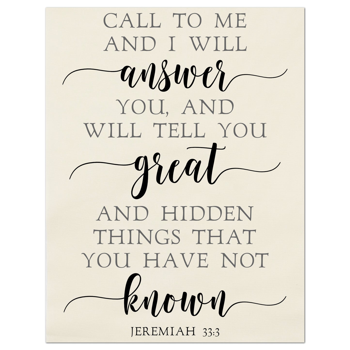 Call to me and I will answer you, and will tell you great and hidden things that you have not known.  - Jeremiah 33:3, Quilt Block, Fabric Panel Print, Scripture Fabric