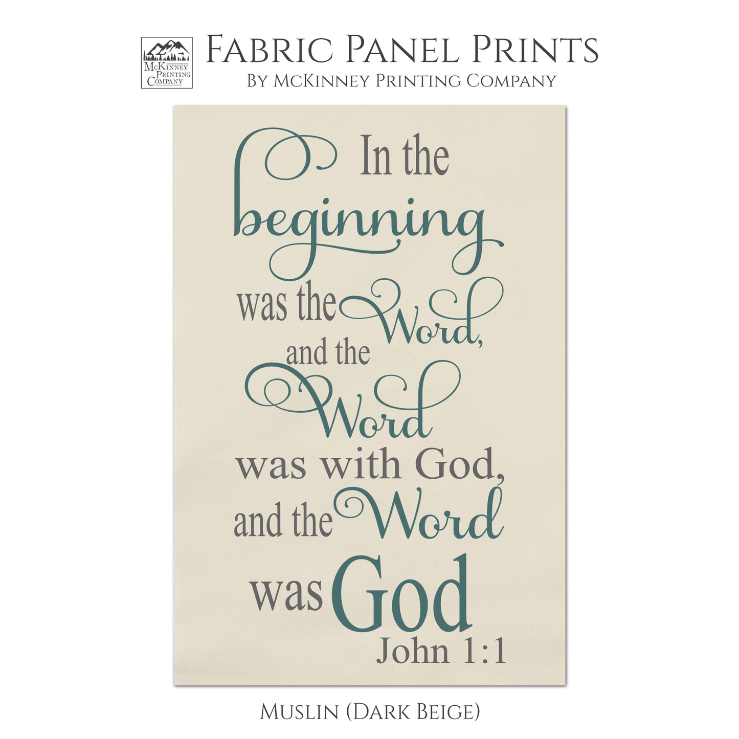 In the beginning was the Word, and the Word was with God and the Word was God. John 1 1, Quilt Block, Hanging, Craft, Religious Fabric, Scripture, Bible Verse - Muslin