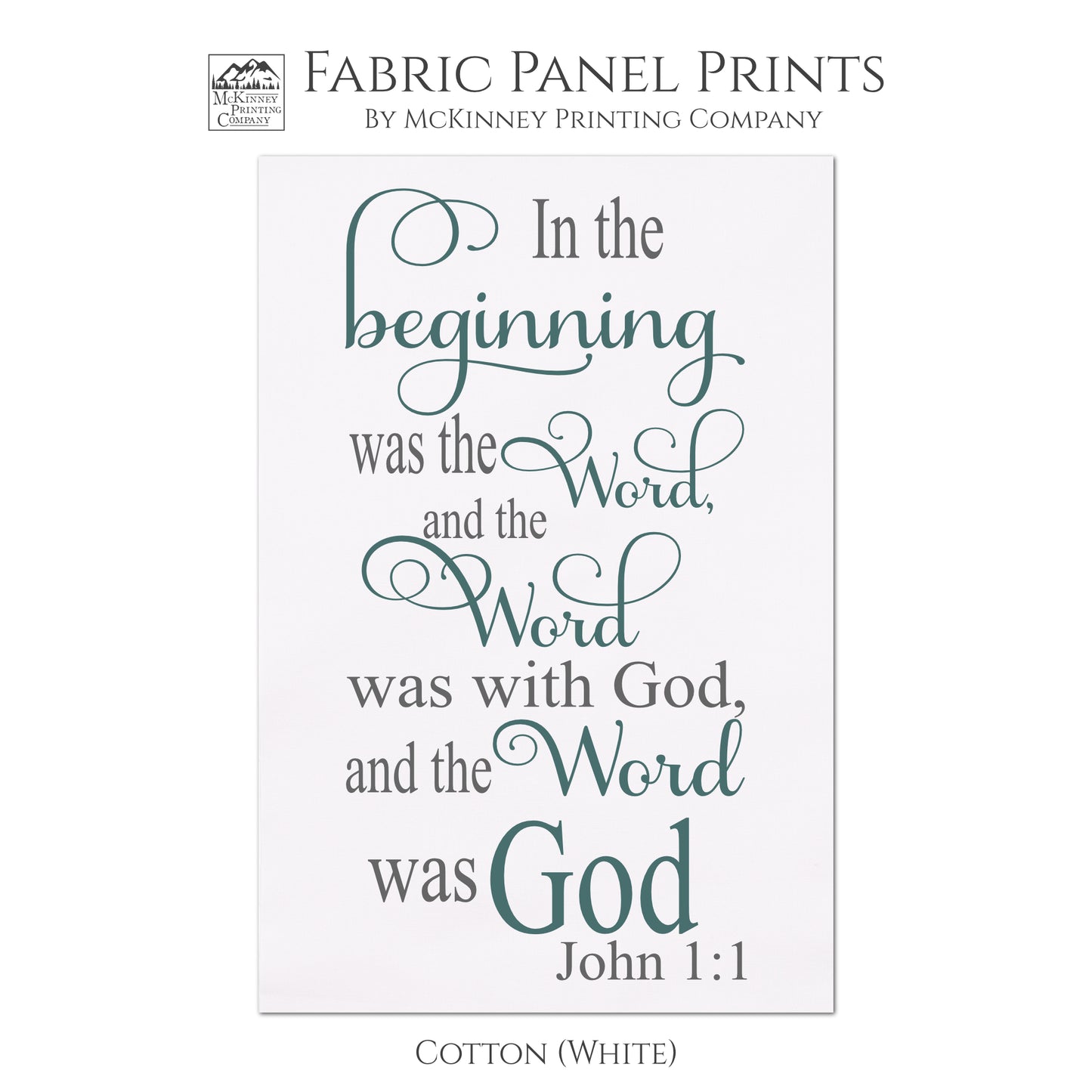 In the beginning was the Word, and the Word was with God and the Word was God. John 1 1, Quilt Block, Hanging, Craft, Religious Fabric, Scripture, Bible Verse - Cotton, White