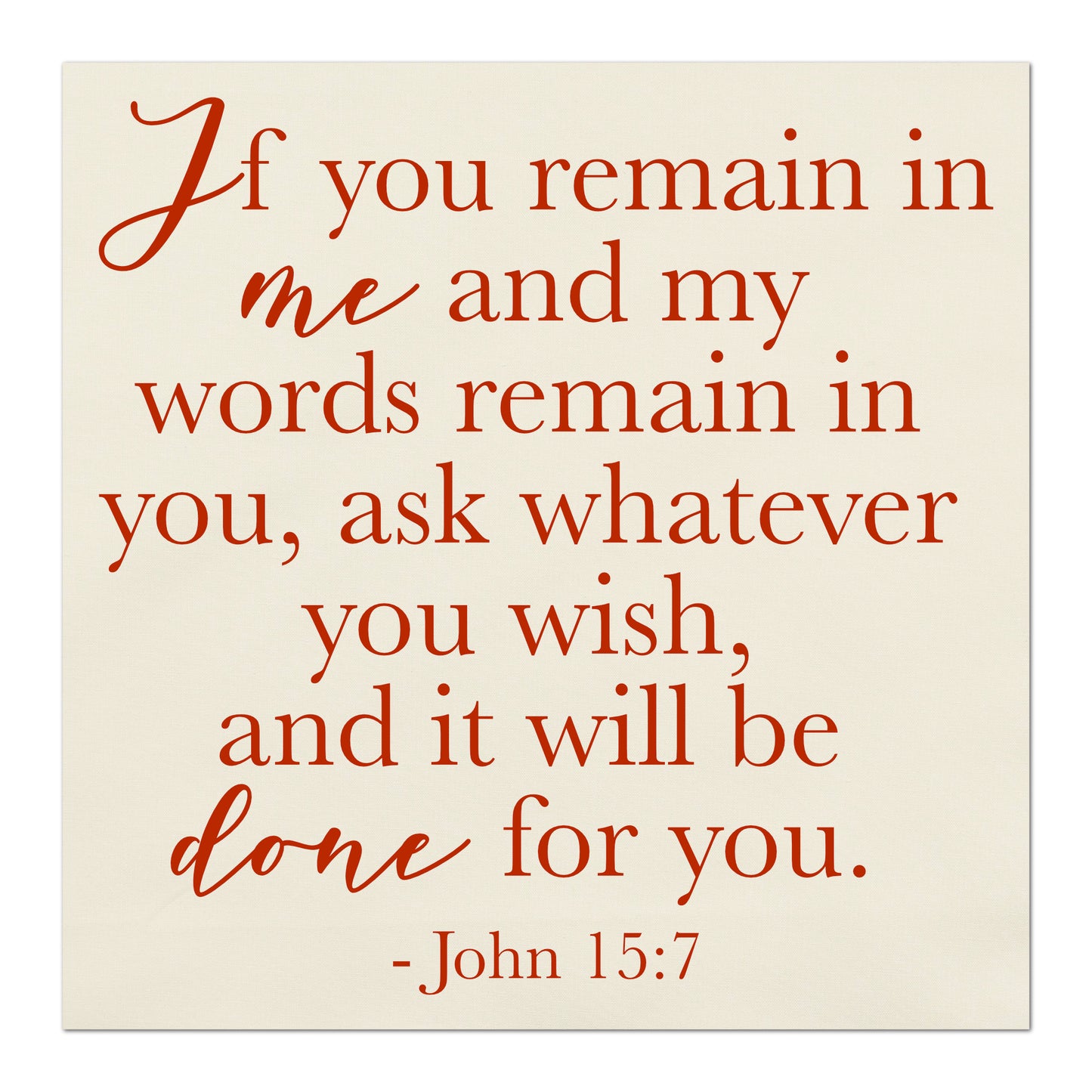 Bible Verse Wall Art - If you remain in me and my words remain in you, ask whatever you wish, and it will be done for you.  -  John 15 7 - Scripture Fabric, Quilt Block, Large, Small