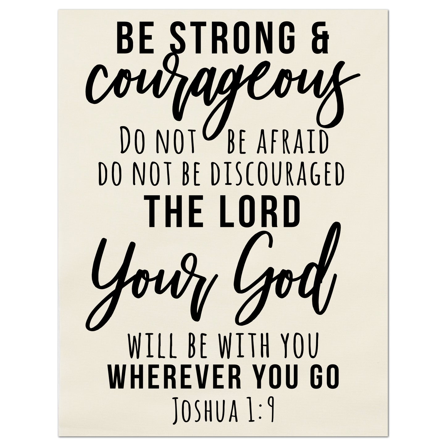 Be strong and courageous, do not be afraid, do not be discouraged, for the Lord your God will be with you wherever  you go.  - Joshua 1:9, Fabric Panel Print, Wall Hanging, Quilt Block, Scripture Fabric,